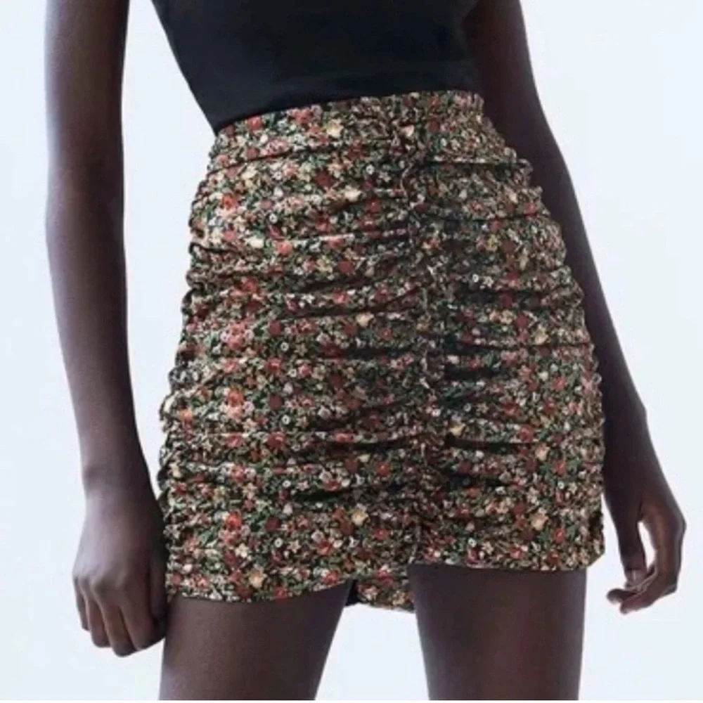 Zara Floral Ruched Draped Mini Skirt